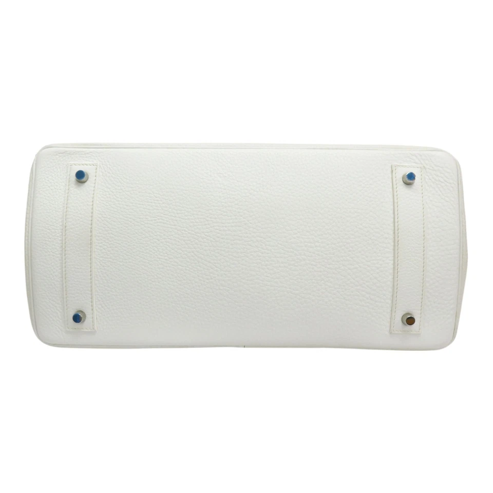 HERMES Birkin 42 Handbag Taurillon Clemence White Palladium Hardware J Stamp
