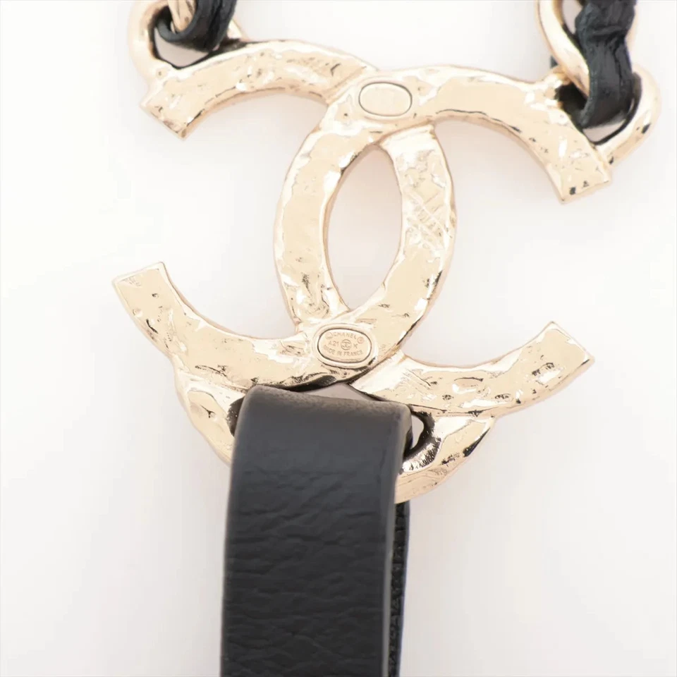 Chanel Coco Mark A21K Suspenders M GP & Leather Black×Gold