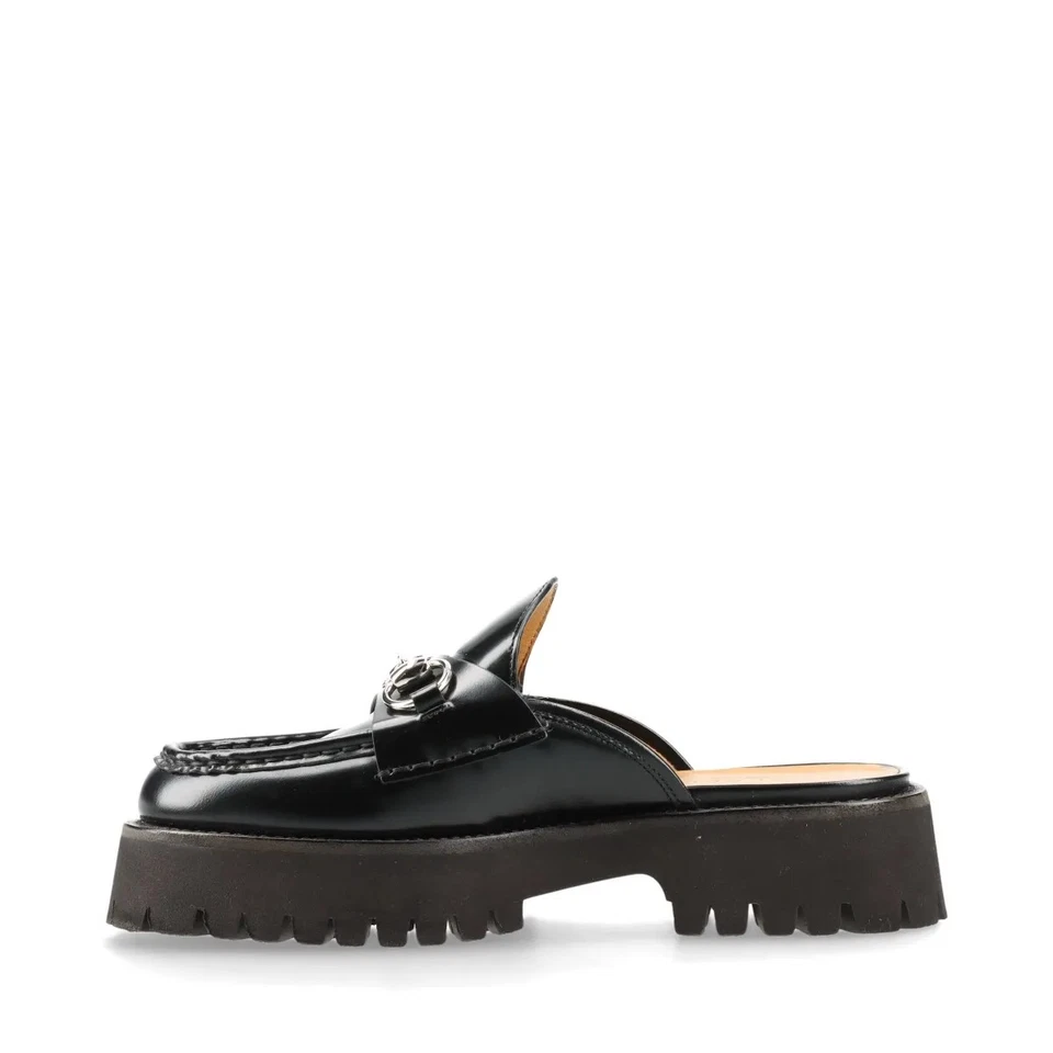 Gucci Horsebit Leather Mule 37 Ladies' Black Thick Bottom Rubber Sole