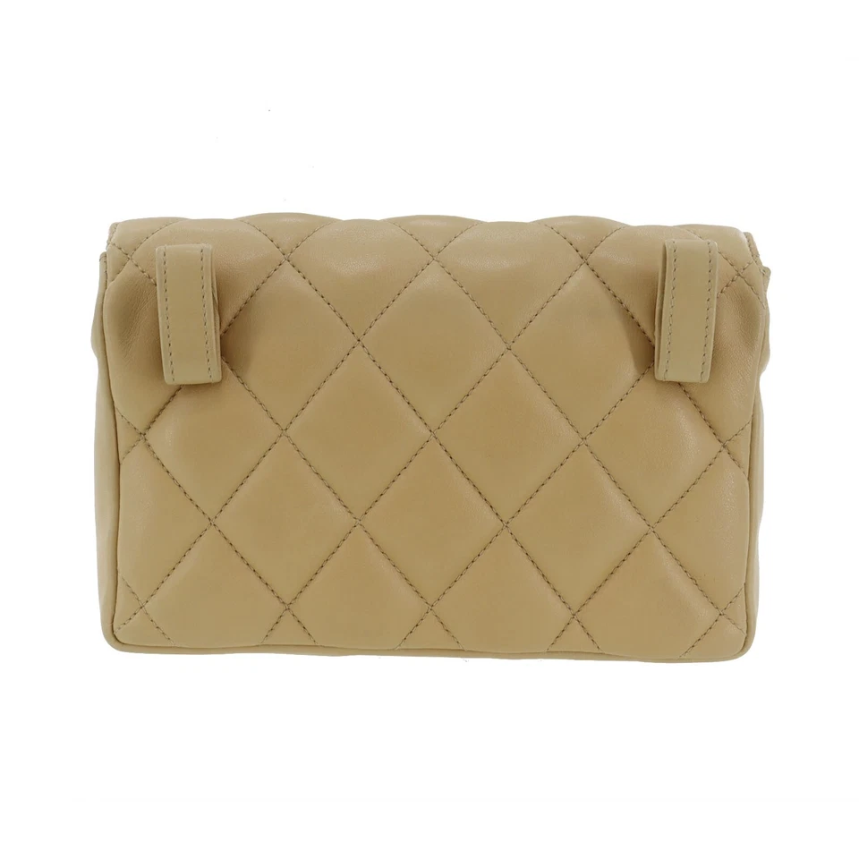 CHANEL Bum Bag Matelasse Beige Lambskin Used Belt Bag Leather