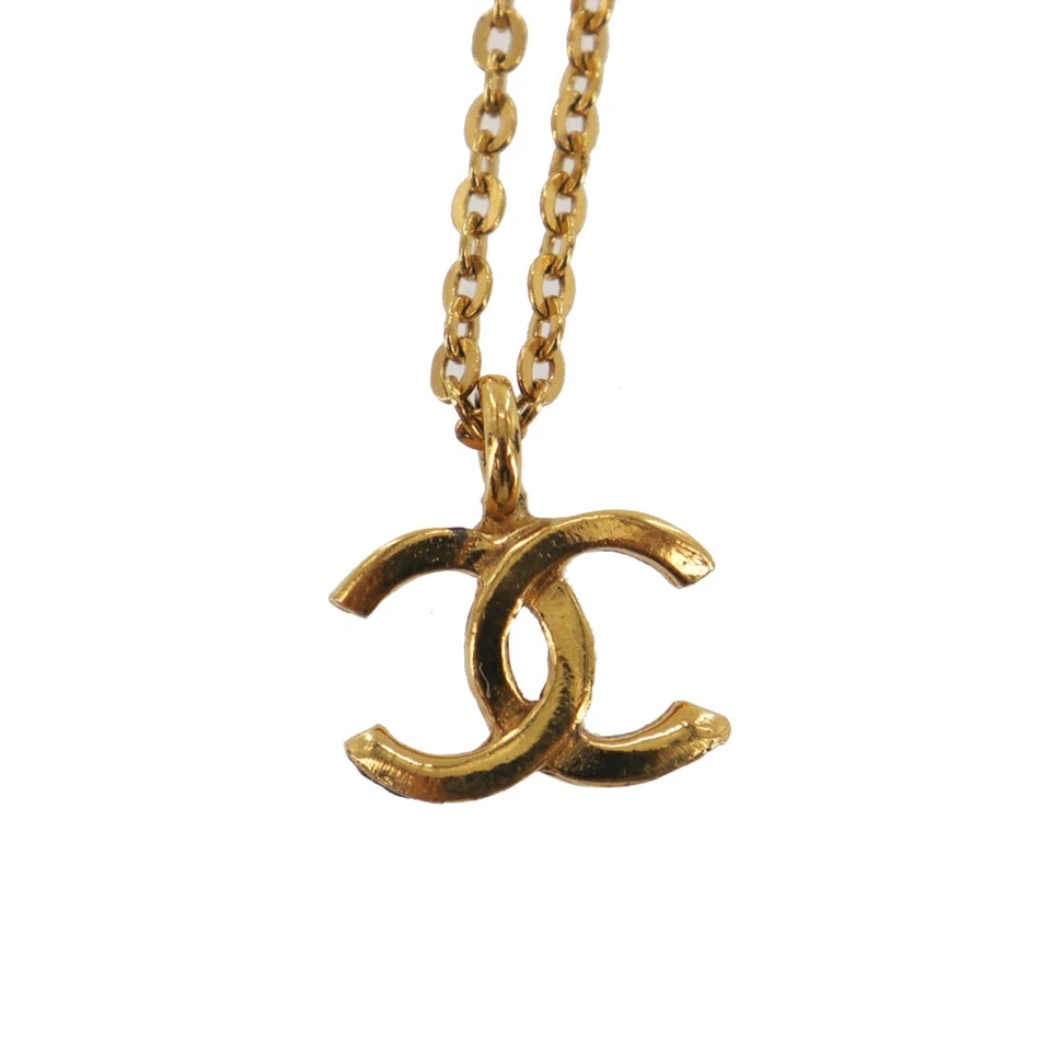 CHANEL Used CC Logos Gold Plated Chain Necklace 376 Vintage