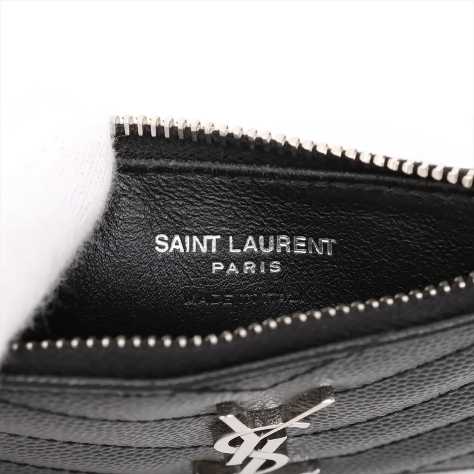 Saint Laurent Paris V Stitch YSL Logo Leather Fragment Case Black
