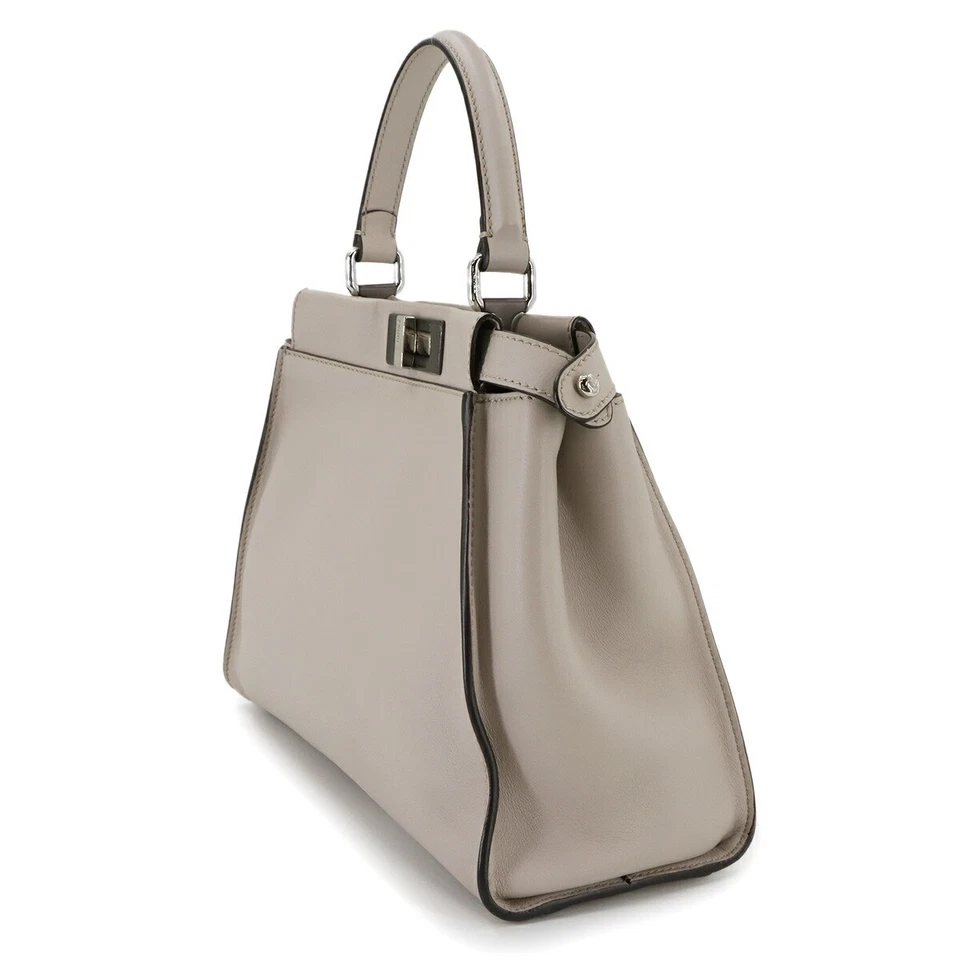 FENDI Peekaboo Regular Hand Shoulder Bag Leather Light gray