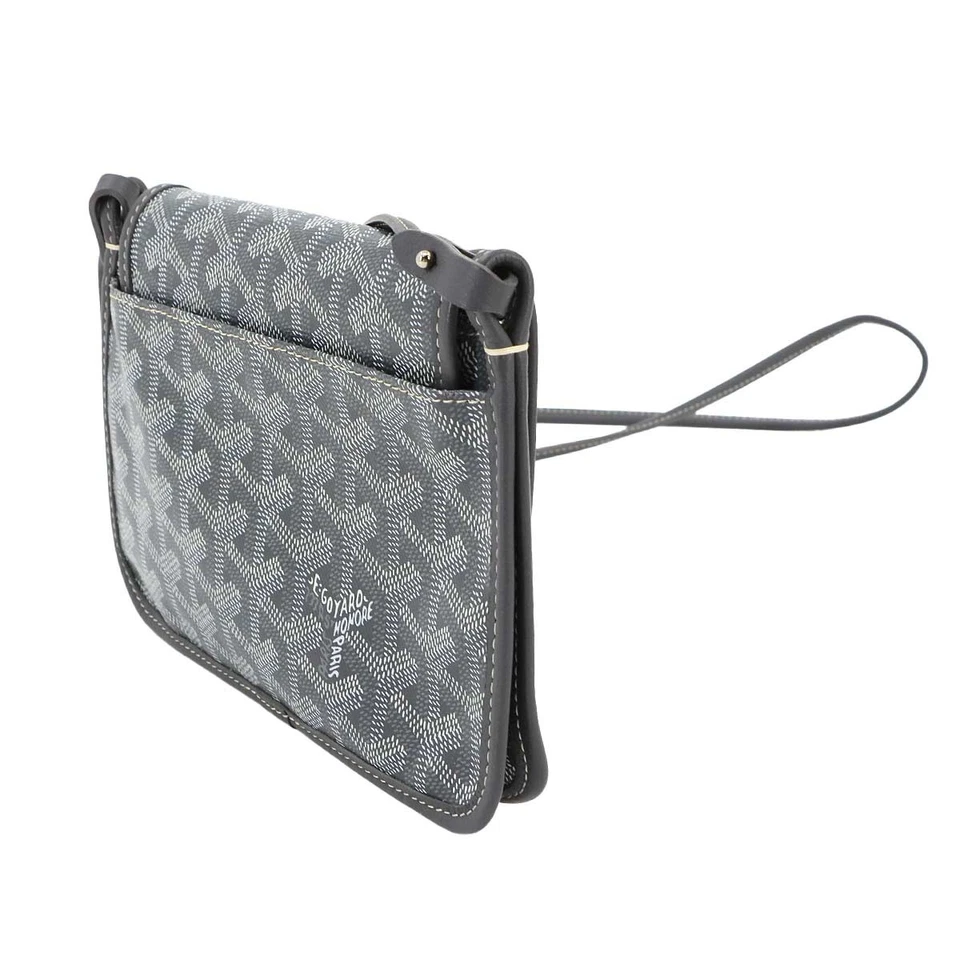 GOYARD Plumet Pocket Wallet Shoulder Bag PVC Leather Grey Purse