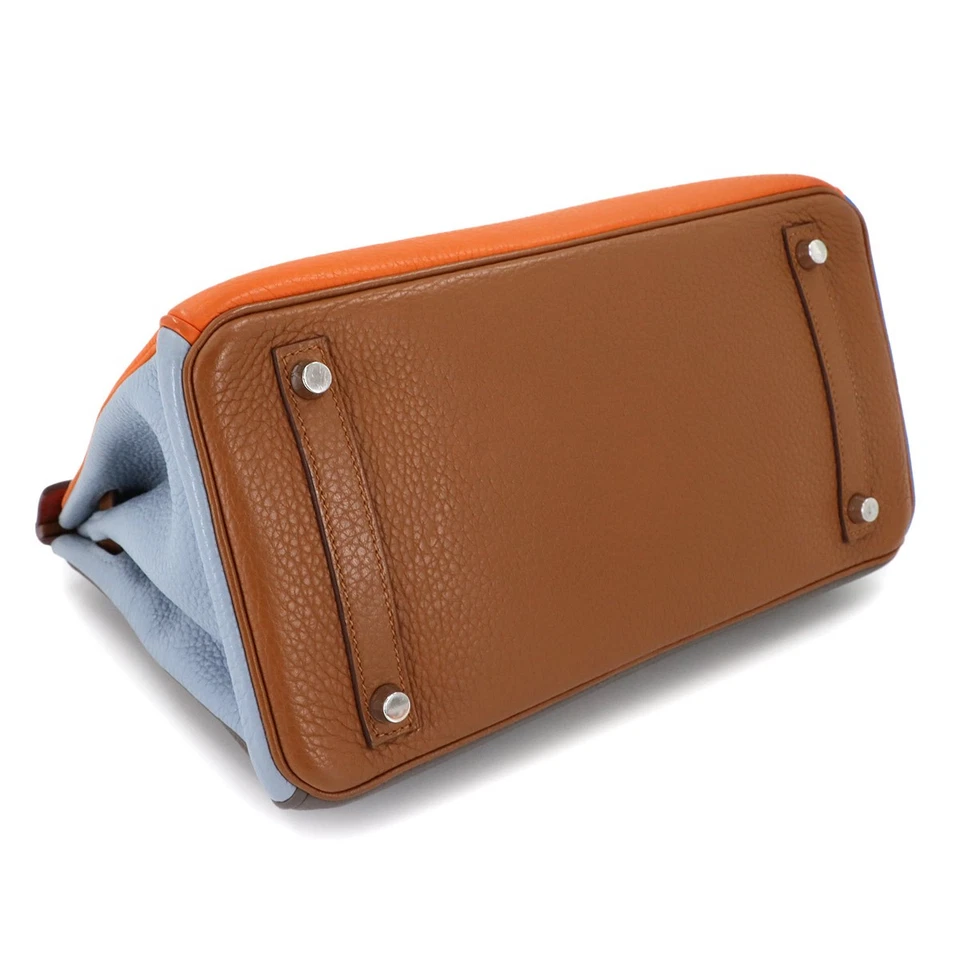 HERMES Birkin 30 Arlequin Hand Bag Taurillon Clemence Orange Etain