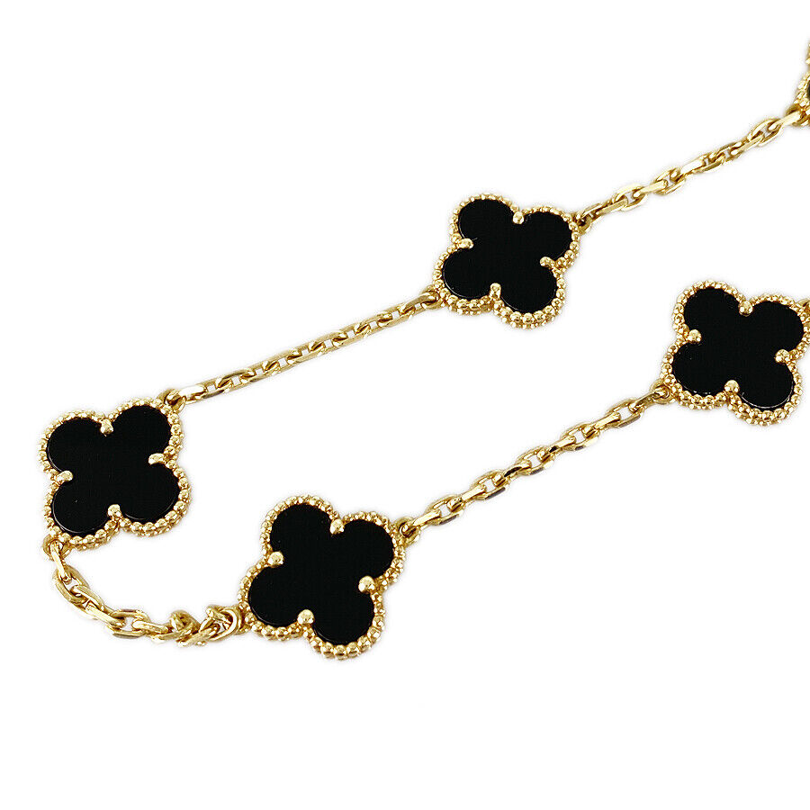 Van Cleef & Arpels Vintage Alhambra Yellow Gold Onyx Necklace