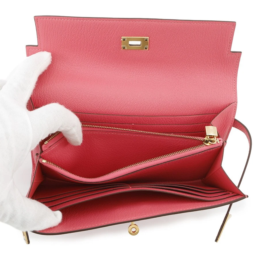 HERMES Kelly Wallet Long Chevre Myzore Goatskin Rose Lipstick