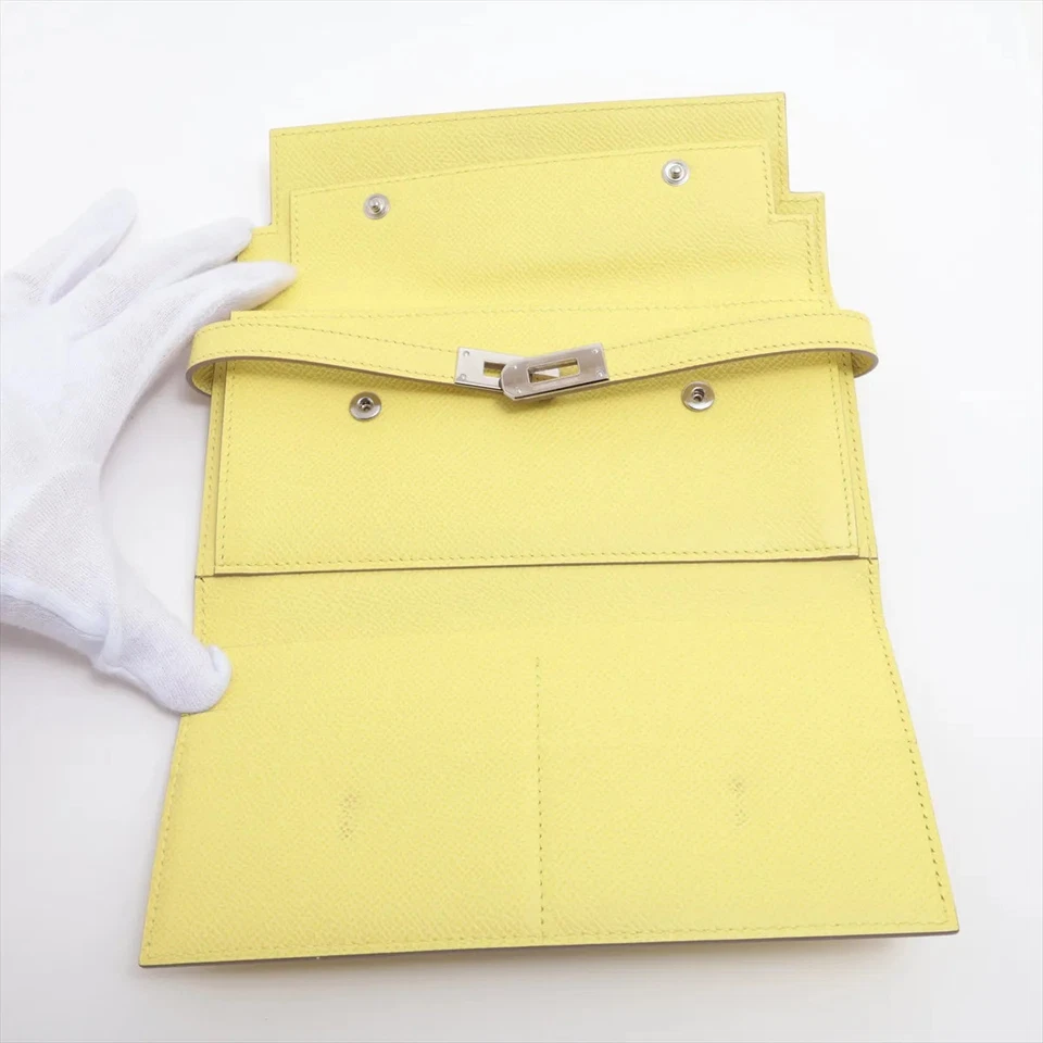Hermès Kelly WALLET LONG DEPLIANT Veau Epsom Wallet Yellow Silver Metal Fittings