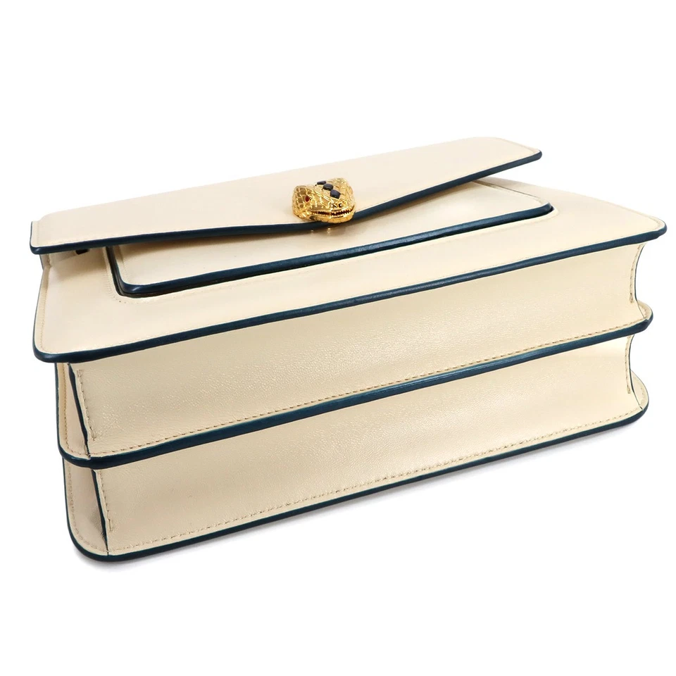 BVLGARI Serpenti Forever 2 Way Hand Chain Shoulder Bag Leather Ivory