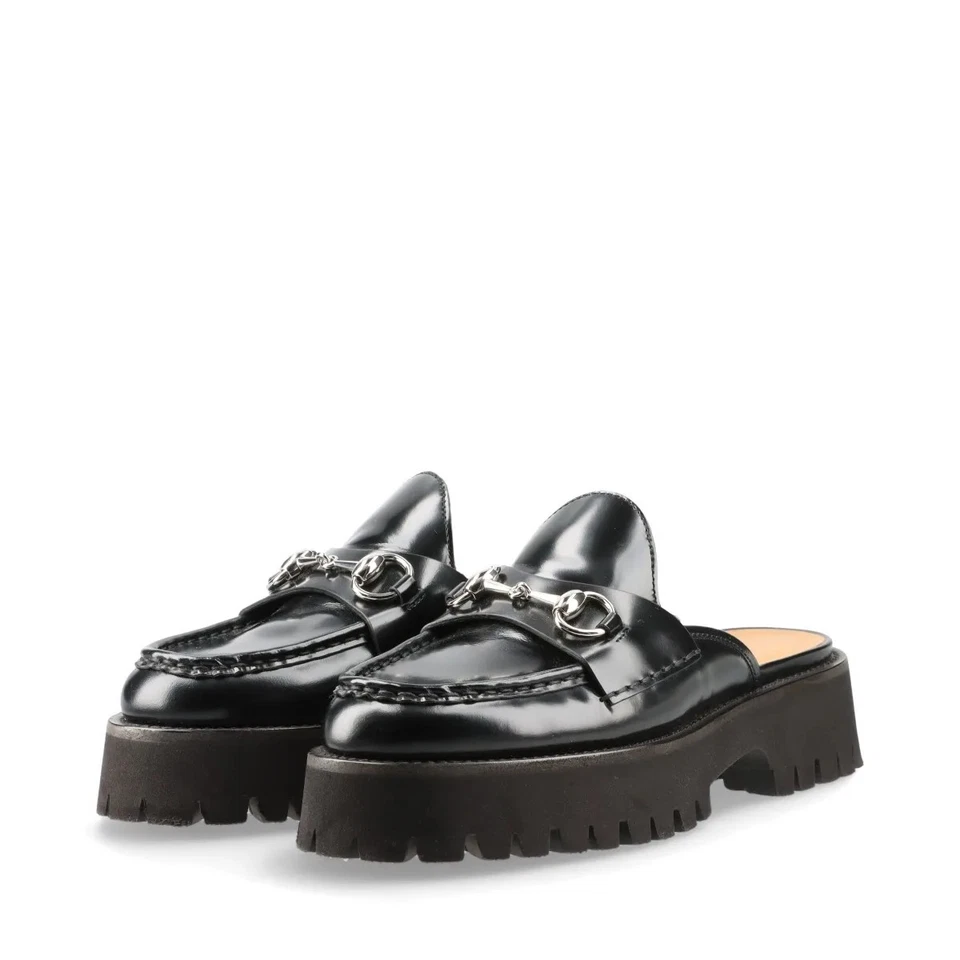 Gucci Horsebit Leather Mule 37 Ladies' Black Thick Bottom Rubber Sole