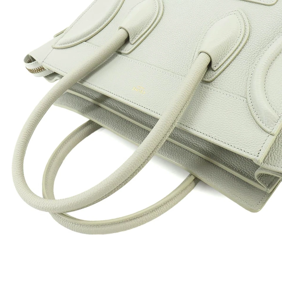 CELINE Luggage Micro Shopper Hand Bag Leather Light Green
