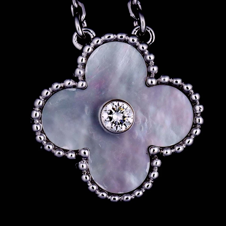 Van Cleef Arpels Vintage Alhambra MOP Diamond Necklace 18K WG 750