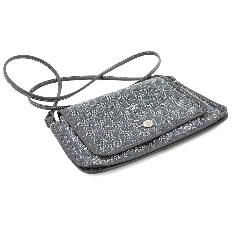 GOYARD Plumet Pocket Wallet Shoulder Bag PVC Leather Grey Purse