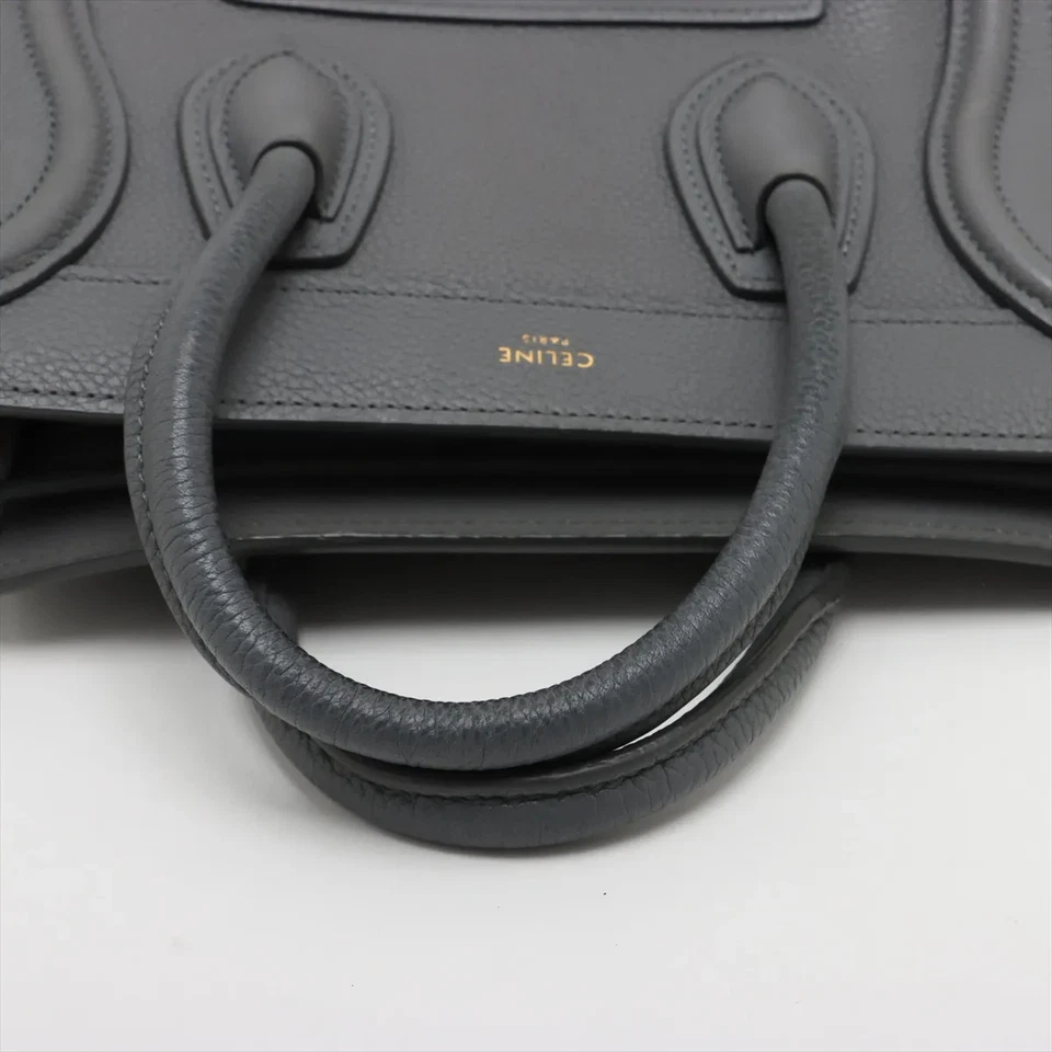 Celine Luggage Nano Shopper Leather 2 Way Handbag Gray