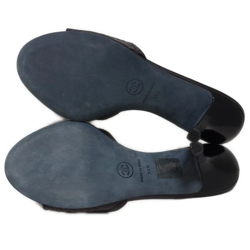 CHANEL Black Leather Women's Sandals