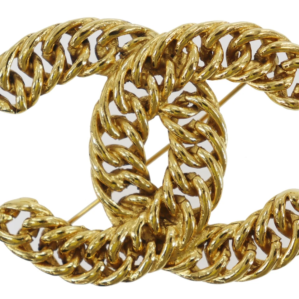 CHANEL CC Logos Used Pin Brooch Gold Plated 1107 France Vintage