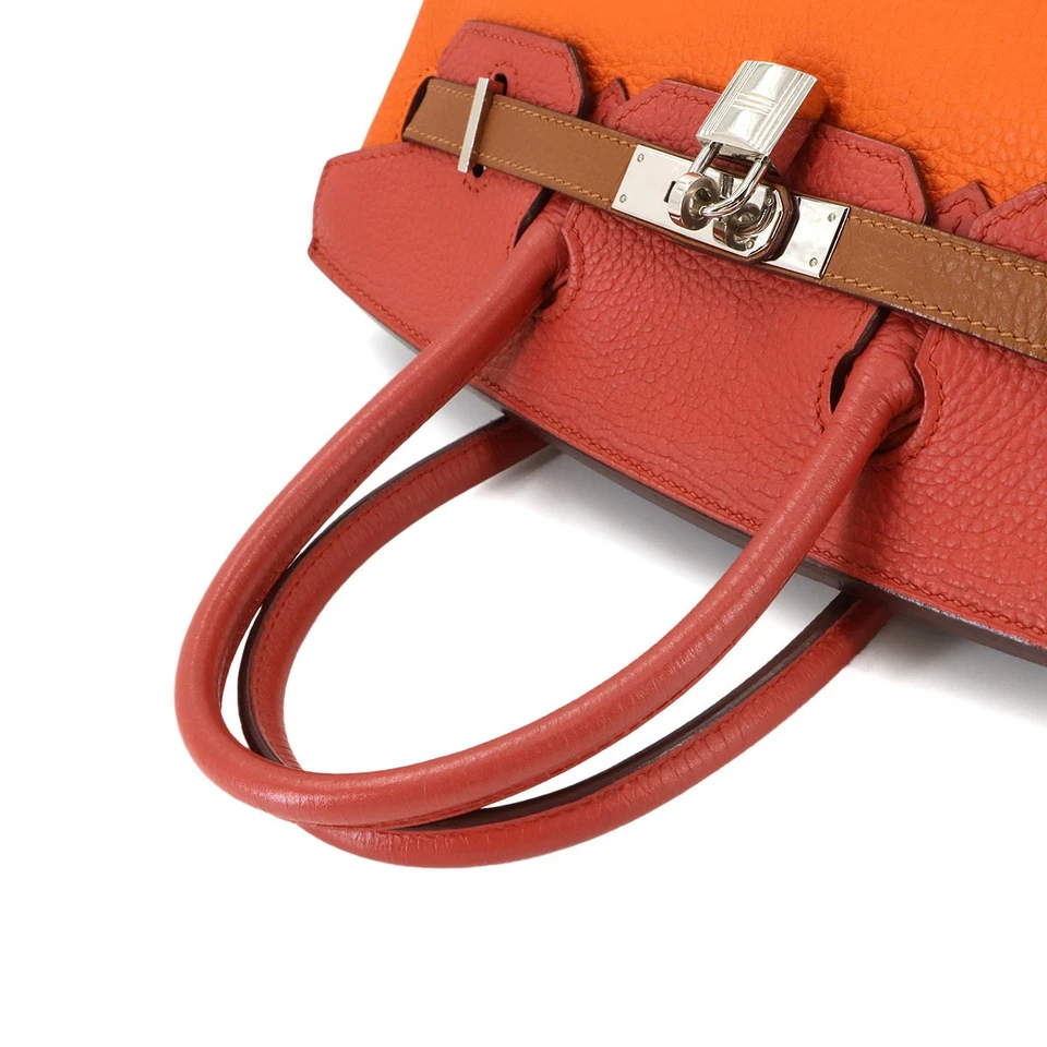 HERMES Birkin 30 Arlequin Hand Bag Taurillon Clemence Orange Etain