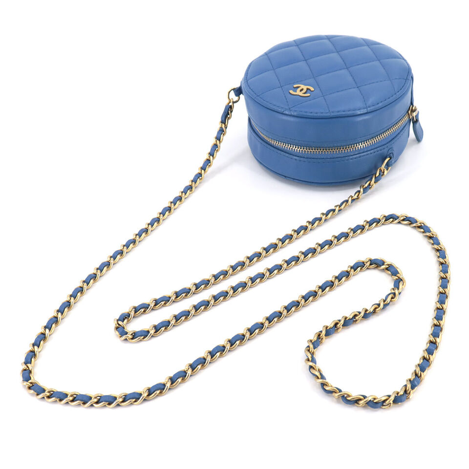 CHANEL Matelasse Mini Classic Chain Shoulder Bag Leather Blue