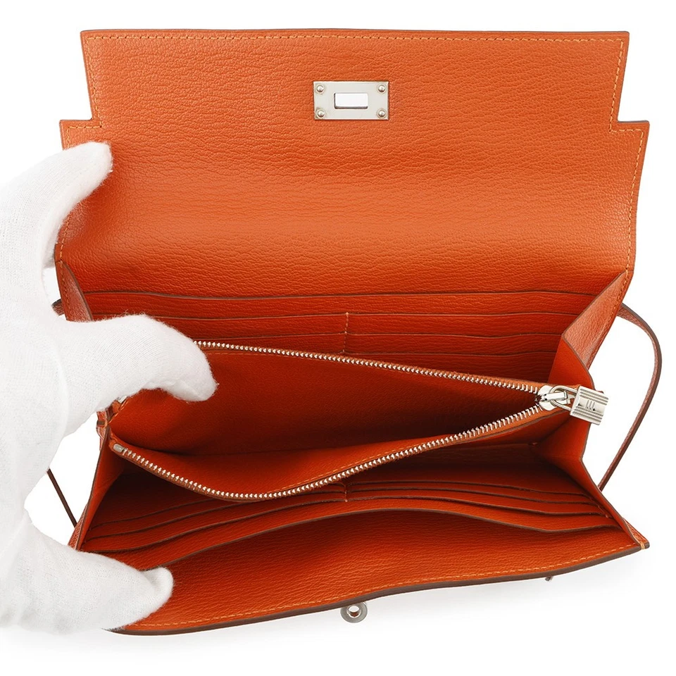 HERMES Kelly Wallet Chevre Myzore Goatskin Orange