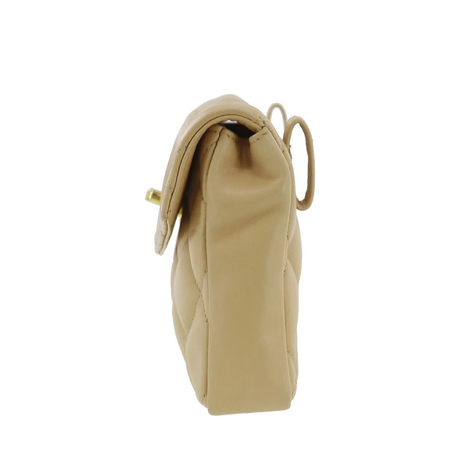 CHANEL Bum Bag Matelasse Beige Lambskin Used Belt Bag Leather
