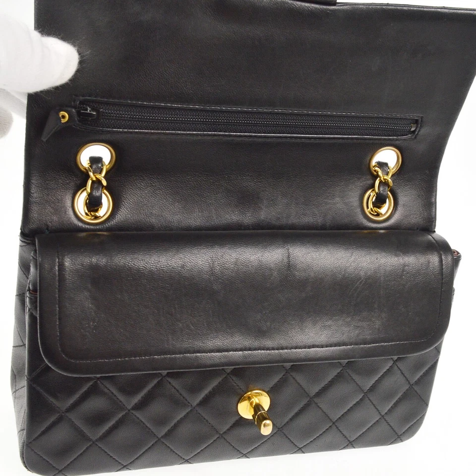 Chanel Black Lambskin Small Classic Double Flap Shoulder Bag