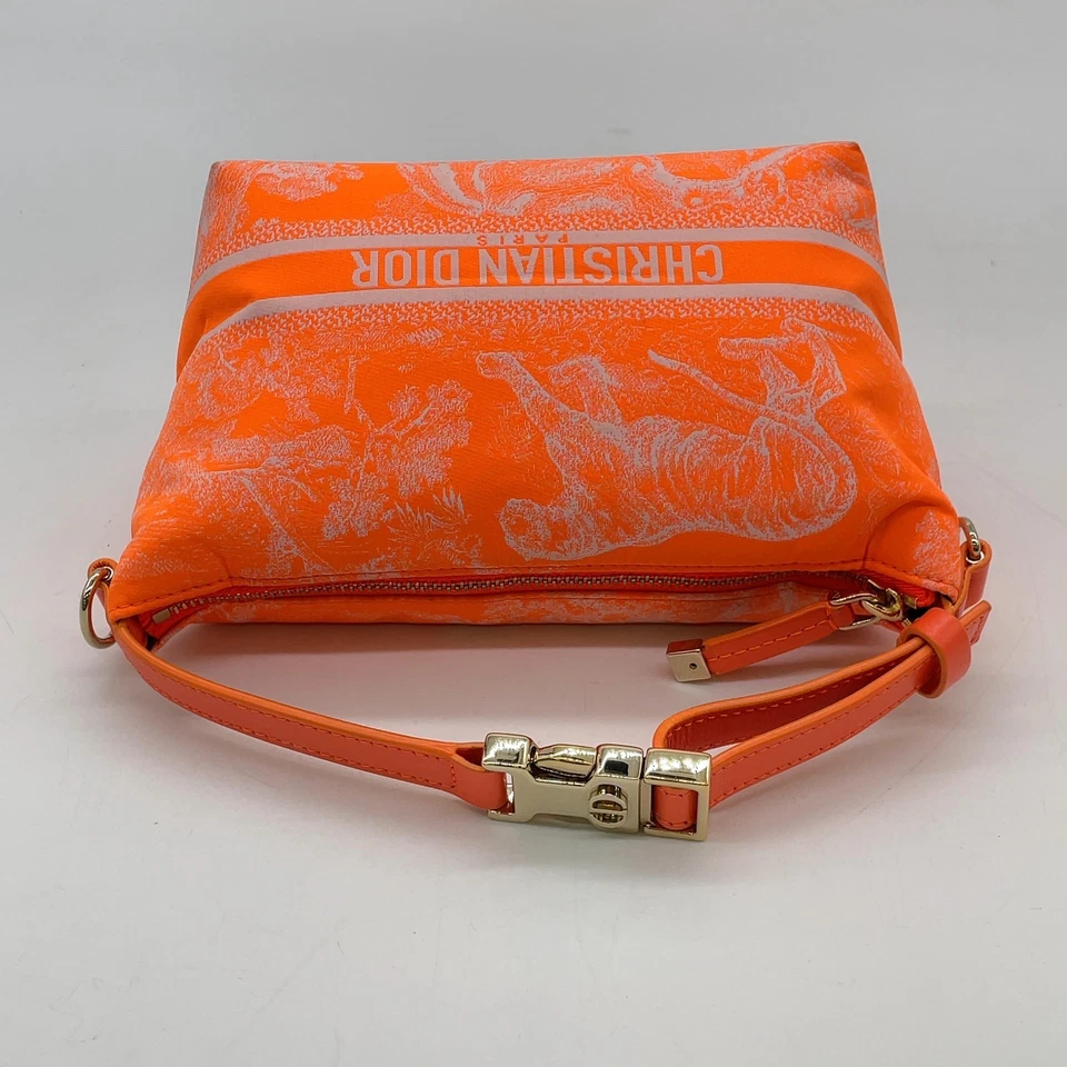 Christian Dior CD Logo Canvas Leather Orange Pouch
