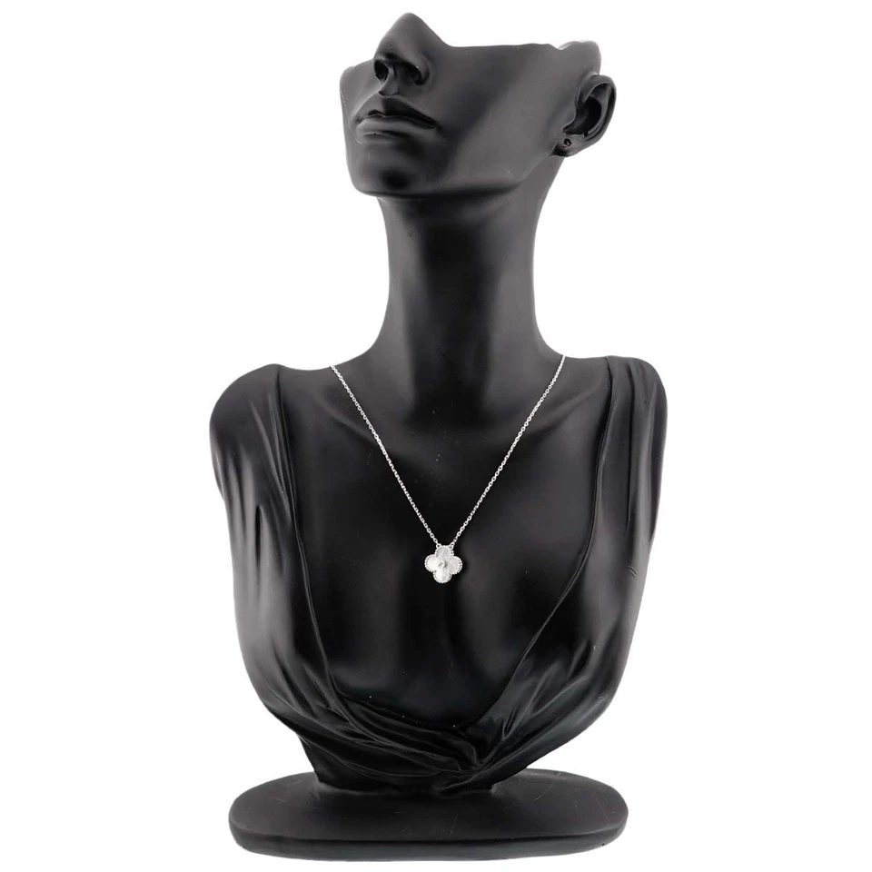 Van Cleef Arpels Vintage Alhambra MOP Diamond Necklace 18K WG 750