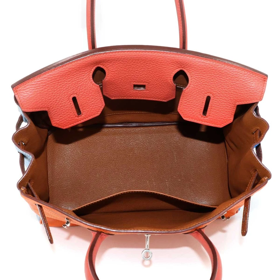 HERMES Birkin 30 Arlequin Hand Bag Taurillon Clemence Orange Etain