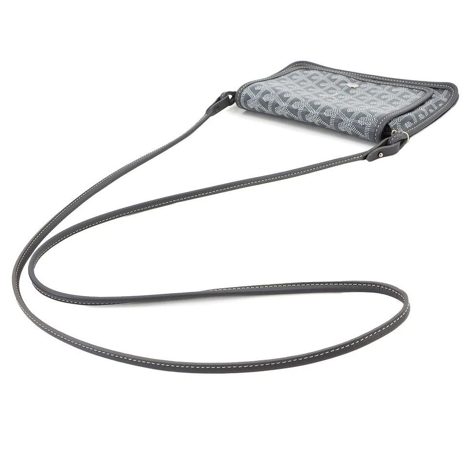 GOYARD Plumet Pocket Wallet Shoulder Bag PVC Leather Grey Purse