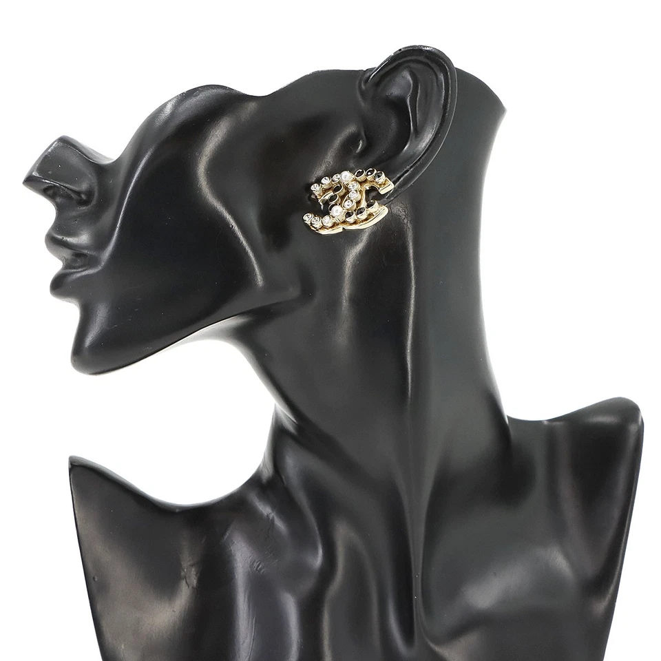 Chanel Coco Logos Earrings in Gold with Rhinestone & Pearl Motif (B23K)