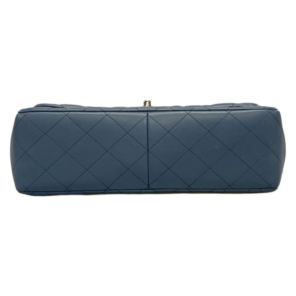 CHANEL Large Matelasse Blue Lambskin Shoulder Bag