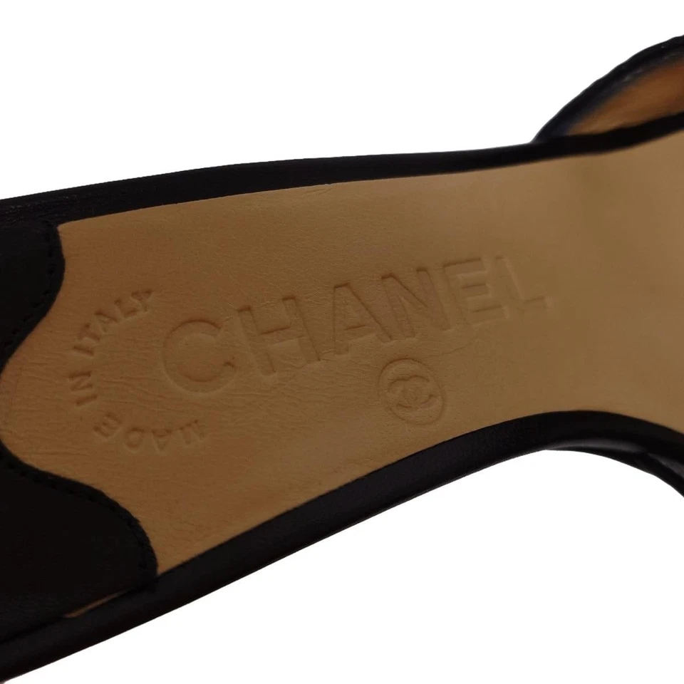CHANEL Black Leather Women's Sandals