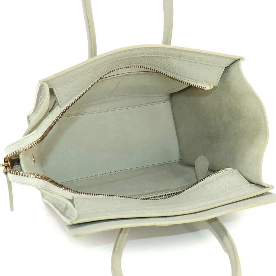 CELINE Luggage Micro Shopper Hand Bag Leather Light Green