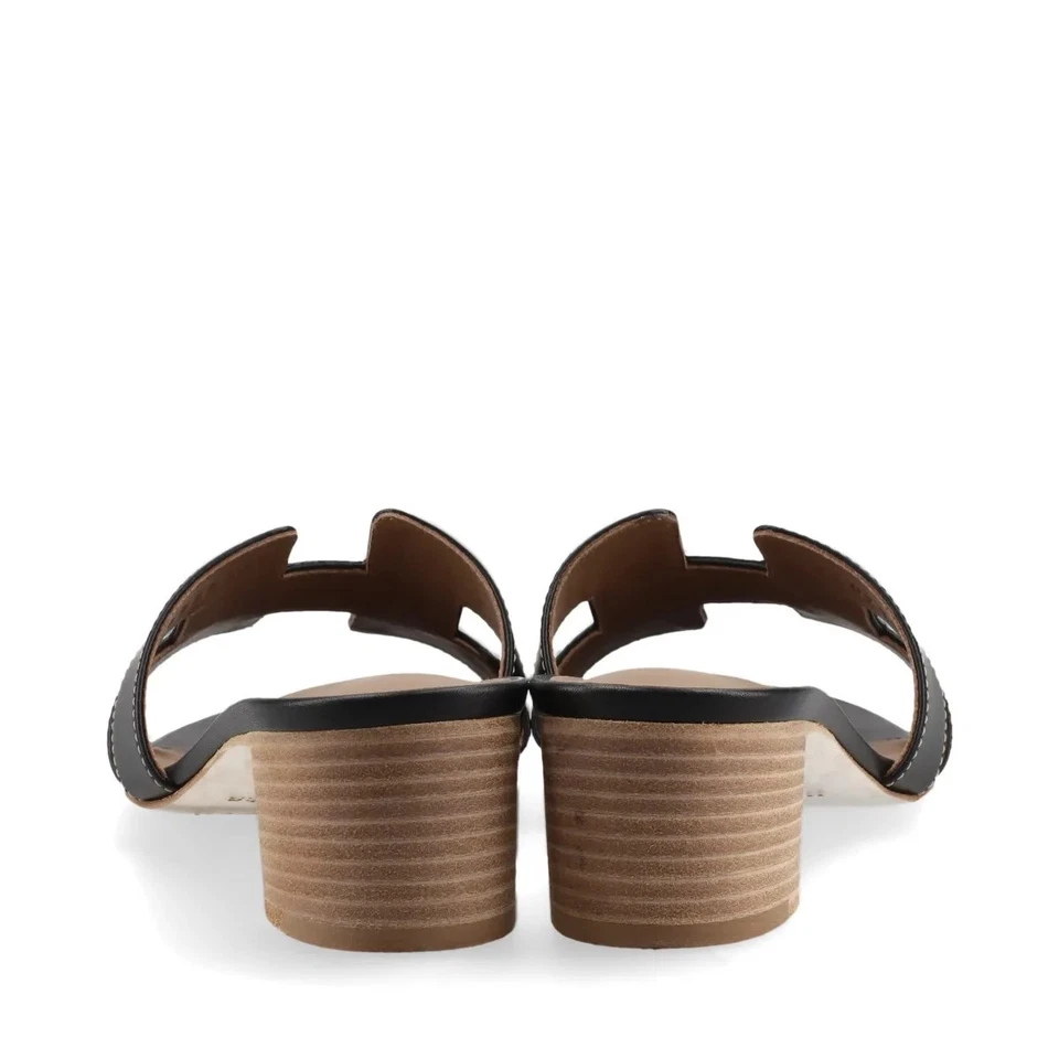 Hermès OASIS Leather Sandals 37.5 Ladies' Black