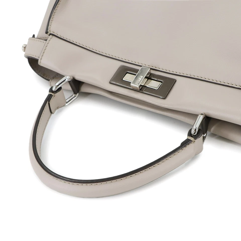 FENDI Peekaboo Regular Hand Shoulder Bag Leather Light gray