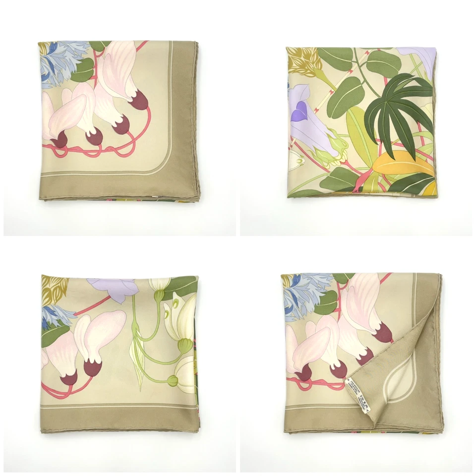 Hermes Carré 90 Flora Graeca Beige x Multicolor Silk Scarf