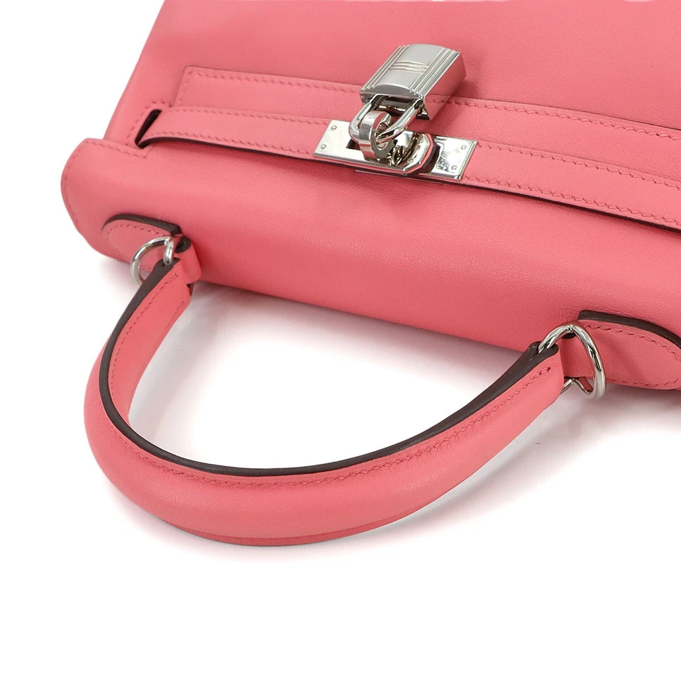 HERMES Kelly 25 2way Hand Shoulder Bag Swift Leather Rose Dete Pink