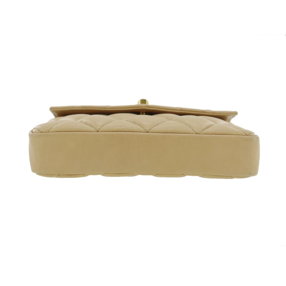 CHANEL Bum Bag Matelasse Beige Lambskin Used Belt Bag Leather