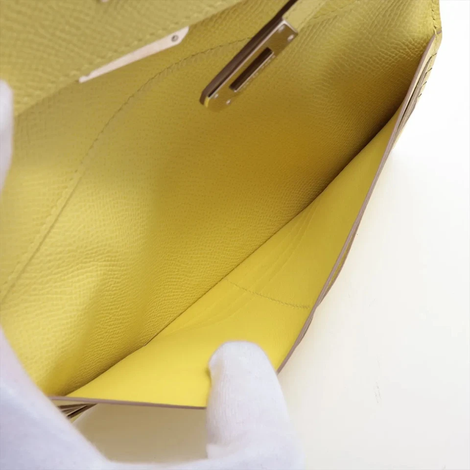 Hermès Kelly WALLET LONG DEPLIANT Veau Epsom Wallet Yellow Silver Metal Fittings