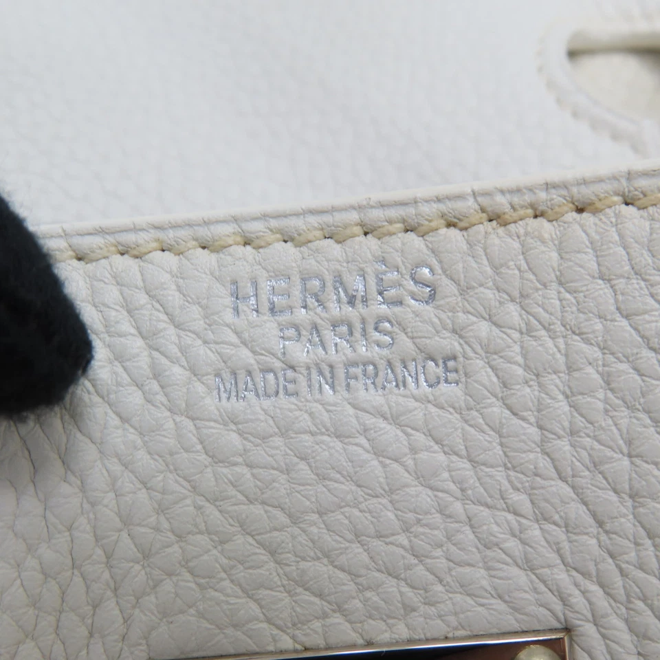 HERMES Birkin 42 Handbag Taurillon Clemence White Palladium Hardware J Stamp