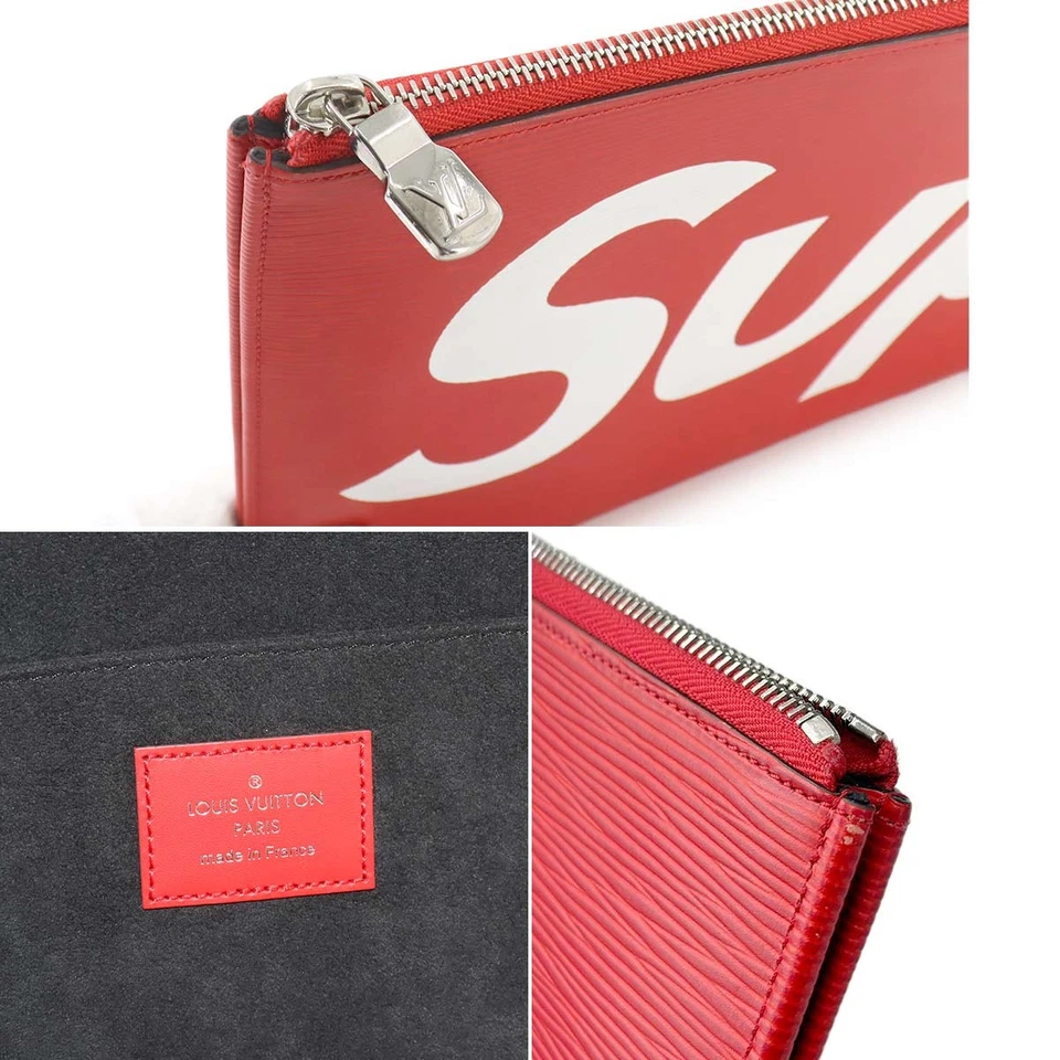 LOUIS VUITTON Supreme Epi Pochette Jour GM Clutch Bag Red White