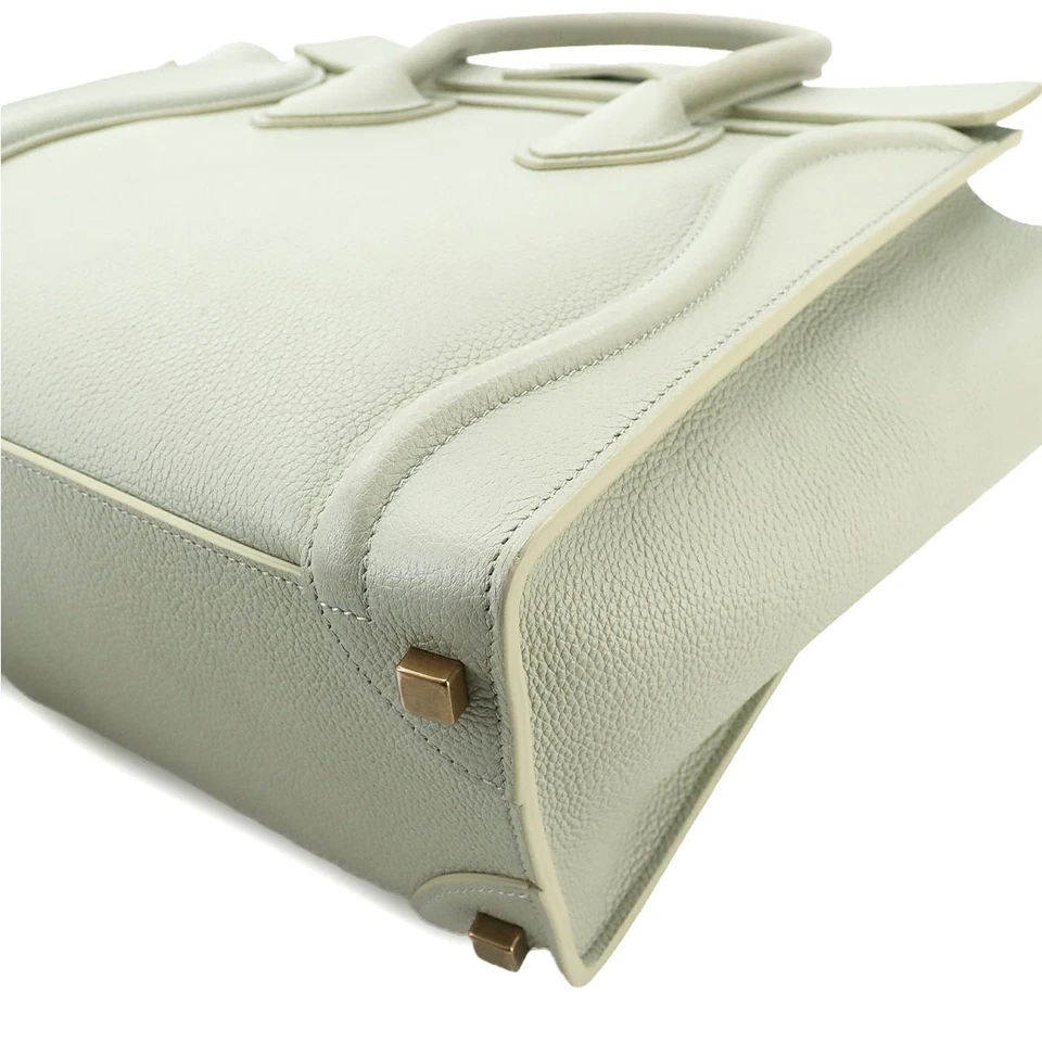 CELINE Luggage Micro Shopper Hand Bag Leather Light Green