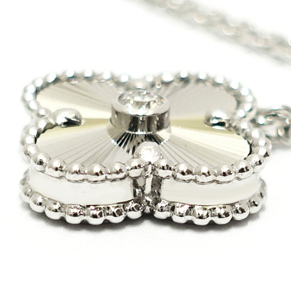 Van Cleef & Arpels K18WG Vin Alhambra Necklace Guilloche 1PD 2020 Holiday Limited Edition