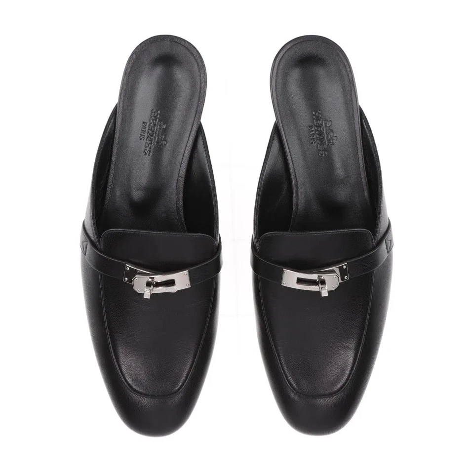 Hermès Oz Leather Mule 38 Ladies' Black Kelly Metal Fittings