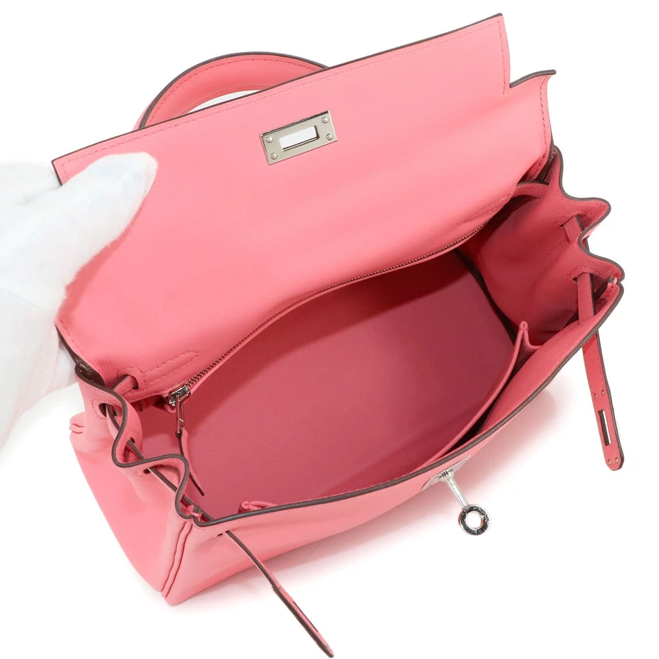 HERMES Kelly 25 2way Hand Shoulder Bag Swift Leather Rose Dete Pink