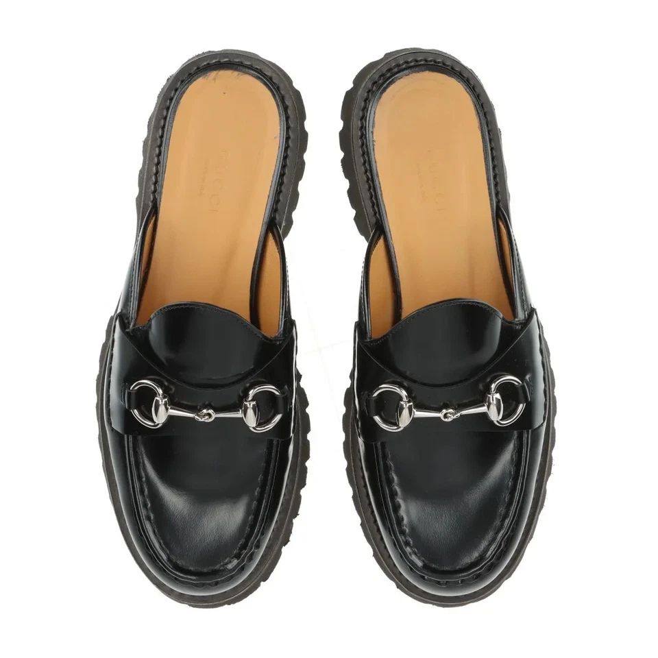 Gucci Horsebit Leather Mule 37 Ladies' Black Thick Bottom Rubber Sole