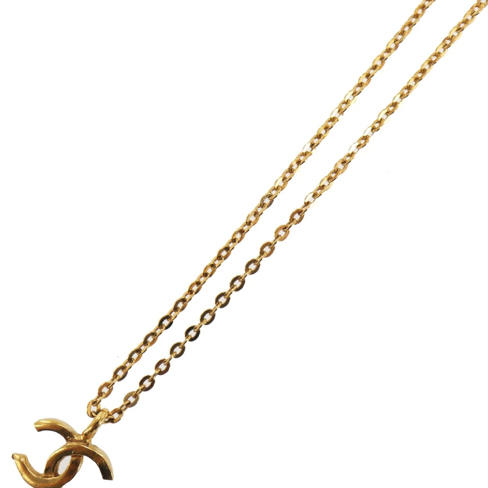 CHANEL Used CC Logos Gold Plated Chain Necklace 376 Vintage