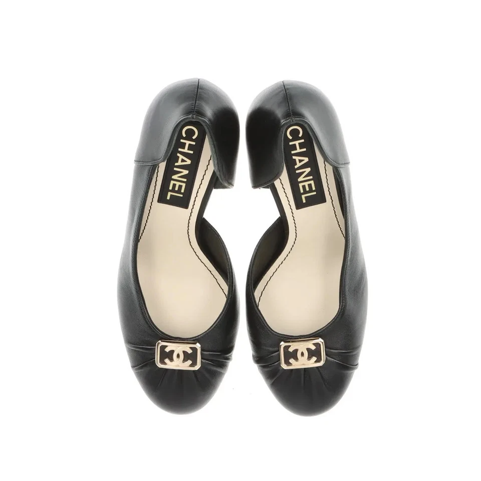 Chanel Coco Mark Leather Pumps 36 Ladies' Black×Gold