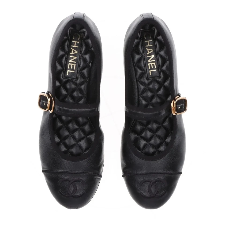 Chanel Coco Mark Matelasse 24S Leather Pumps 38 Ladies' Black Strap Mary