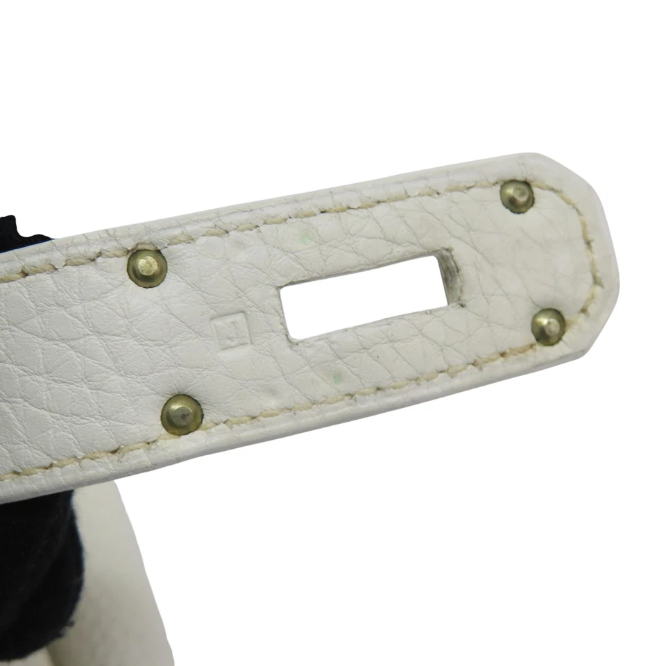 HERMES Birkin 42 Handbag Taurillon Clemence White Palladium Hardware J Stamp